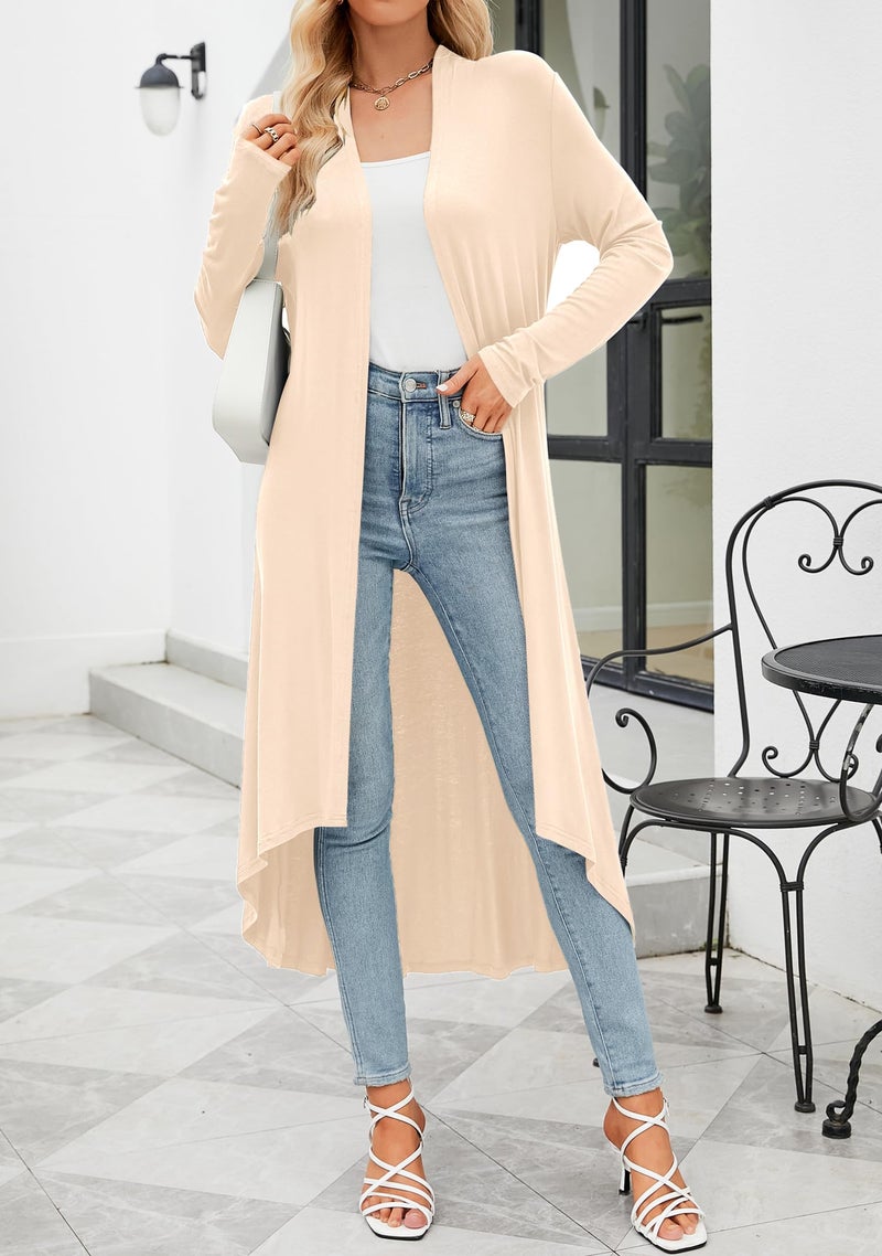 POGTMM Duster Cardigan for Women Extra Long Trendy Soft High Low Hem Classic Draped Cardigan (Beige, XL) - Image 5